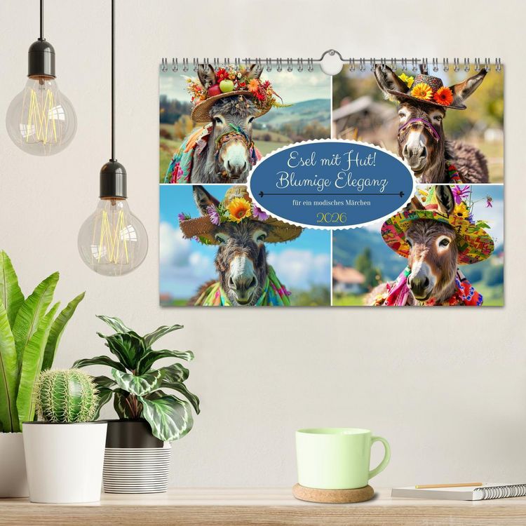Produktbild: Esel mit Hut! Blumige Eleganz f&uuml;r ein modisches M&auml;rchen (Wandkalender 2026 DIN A4 quer), CALVENDO Monatskalender