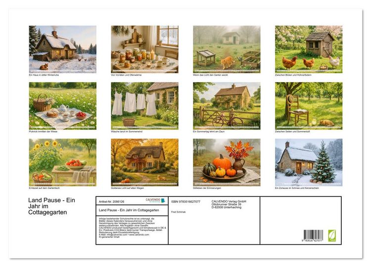 Produktbild: Land Pause - Ein Jahr im Cottagegarten (Wandkalender 2026 DIN A2 quer), CALVENDO Monatskalender