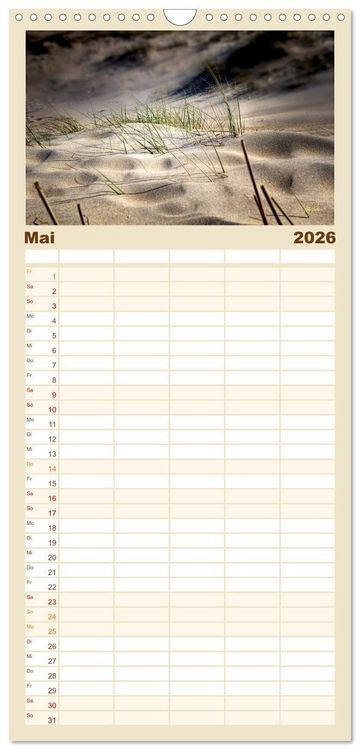 Produktbild: Familienplaner 2026 - Nordsee-D&uuml;nen mit 5 Spalten (Wandkalender, 21 x 45 cm) CALVENDO