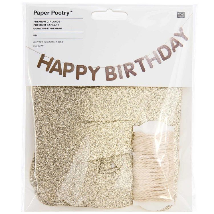 Produktbild: Girlande Happy Birthday, Glitter, Gold MIX, 5m