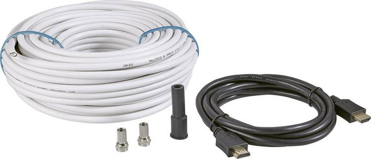 Produktbild: BKL Electronic SAT Anschlusskabel [1x F-Stecker, HDMI-Stecker - 1x F-Stecker, HDMI-Stecker] 25.00 m 90 dB Schwarz, Wei&szlig;