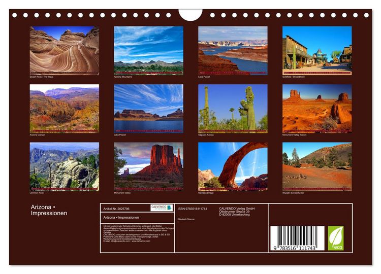 Produktbild: Arizona &bull; Impressionen (Wandkalender 2026 DIN A4 quer), CALVENDO Monatskalender