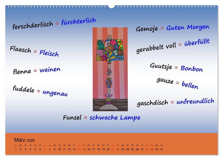 Produktbild: De Hessisch-Kalenner - hessisch babbele lerne in aam Johr (hochwertiger Premium Wandkalender 2026 DIN A2 quer), Kunstdruck in Hochglanz