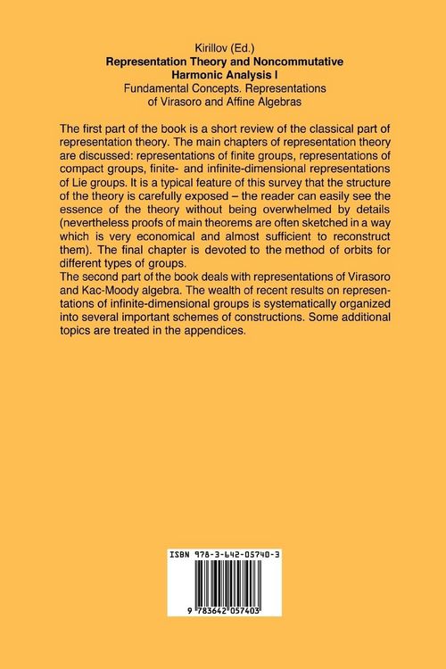 Produktbild: Representation Theory and Noncommutative Harmonic Analysis I