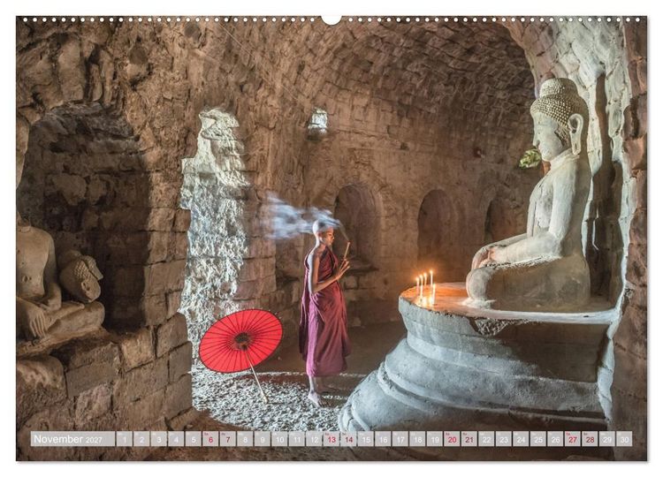 Produktbild: IM REICH DES BUDDHA - DER ROTE SCHIRM (Wandkalender 2027 DIN A2 quer), CALVENDO Monatskalender