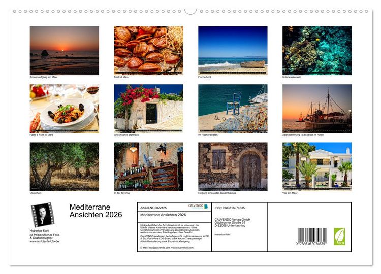Produktbild: Mediterrane Ansichten 2026 (hochwertiger Premium Wandkalender 2026 DIN A2 quer), Kunstdruck in Hochglanz