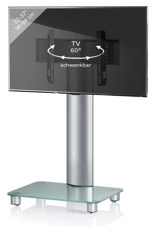 Produktbild: TV Standfu&szlig; St&auml;nder Rack Alu Glas Rollen Bilano