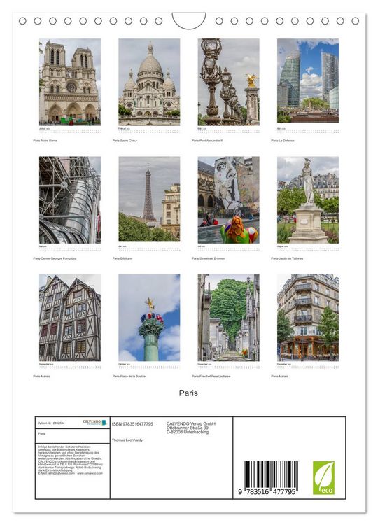Produktbild: Paris (Wandkalender 2026 DIN A4 hoch), CALVENDO Monatskalender