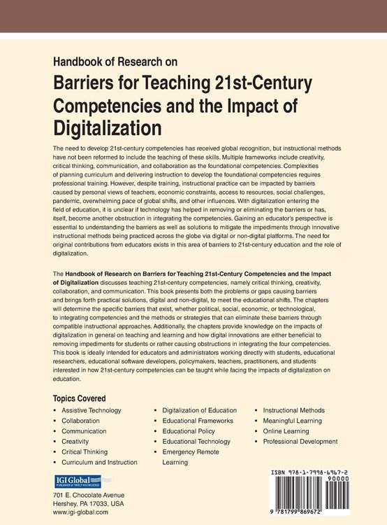 Produktbild: Handbook of Research on Barriers for Teaching 21st-Century Competencies and the Impact of Digitalization