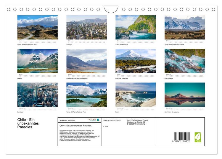 Produktbild: Chile - Ein unbekanntes Paradies. (Wandkalender 2026 DIN A4 quer), CALVENDO Monatskalender