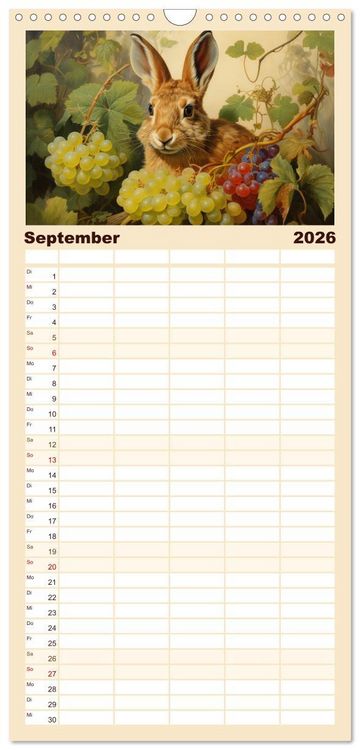 Produktbild: Familienplaner 2026 - Hasenliebe mit 5 Spalten (Wandkalender, 21 x 45 cm) CALVENDO