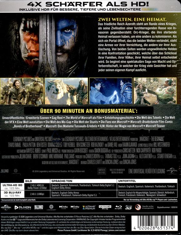 Produktbild: Warcraft: The Beginning - Steelbook (4K-UHD+Blu-ray+3D-Blu-ray)