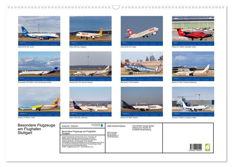 Produktbild: Besondere Flugzeuge am Flughafen Stuttgart (Wandkalender 2026 DIN A2 quer), CALVENDO Monatskalender