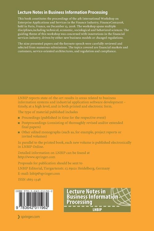 Produktbild: Enterprise Applications and Services in the Finance Industry