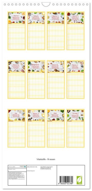 Produktbild: Familienplaner 2026 - Vitalstoffe - fit essen mit 5 Spalten (Wandkalender, 21 x 45 cm) CALVENDO