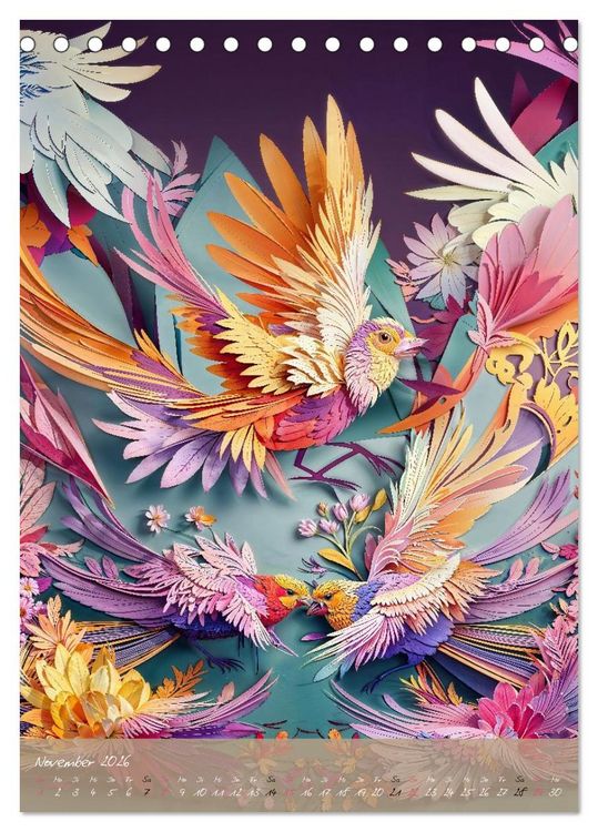 Produktbild: Papierv&ouml;gel - Digitale Kunst (Tischkalender 2026 DIN A5 hoch), CALVENDO Monatskalender