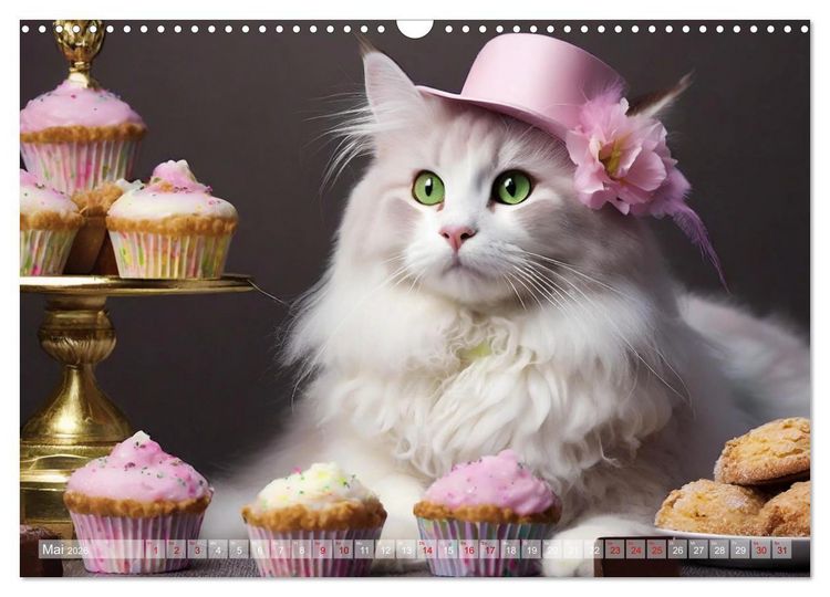 Produktbild: S&uuml;&szlig;e Naschkatzen - Pelzige Leckerm&auml;ulchen zwischen s&uuml;&szlig;en Desserts und Torten (Wandkalender 2026 DIN A3 quer), CALVENDO Monatskalender