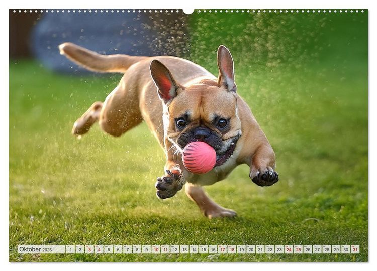 Produktbild: Bullys in Action - Franz&ouml;sische Bulldoggen lieben B&auml;lle (Wandkalender 2026 DIN A2 quer), CALVENDO Monatskalender