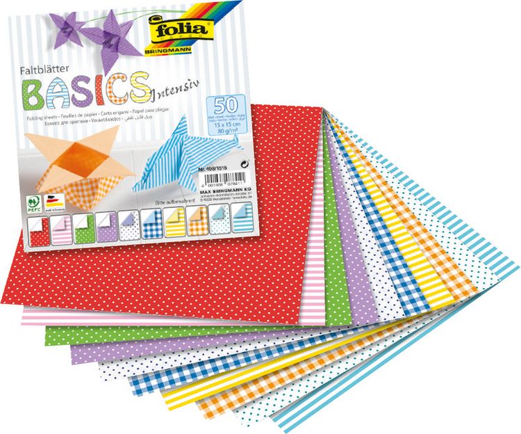 Produktbild: Folia  Faltbl&auml;tter BASIC INTENSIV 80g/m&sup2;, 15x15cm, 50 Blatt, 10 Motive sortiert