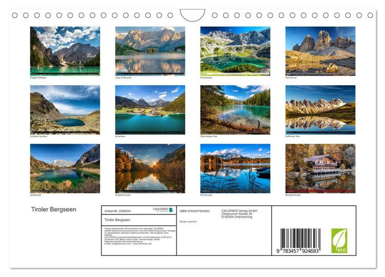 Produktbild: Tiroler Bergseen (Wandkalender 2026 DIN A4 quer), CALVENDO Monatskalender