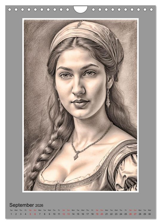 Produktbild: Baroque Beauties, Pencil Art with Artificial Intelligence (Wall Calendar 2026 DIN A4 portrait), CALVENDO 12 Month Wall Calendar