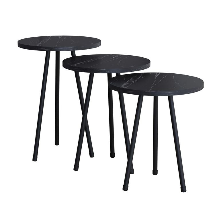 Produktbild: 3 tlg. Holz Beistelltisch Couchtisch Mamor Mirola