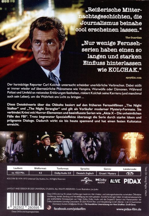 Produktbild: Kolchak: Der Nachtj&auml;ger (The Night Stalker) / Die komplette 20-teilige Mysteryserie &ndash; die Vorlage f&uuml;r den Kultklassiker "Akte X" (Pidax Serien-Klassiker) [4 DVDs]