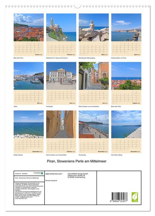 Produktbild: Piran, Sloweniens Perle am Mittelmeer (hochwertiger Premium Wandkalender 2026 DIN A2 hoch), Kunstdruck in Hochglanz