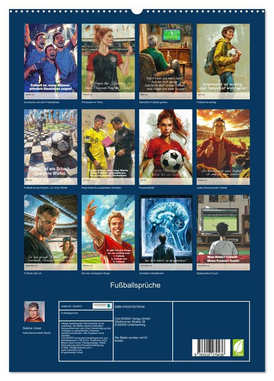 Produktbild: Fu&szlig;ballspr&uuml;che (hochwertiger Premium Wandkalender 2026 DIN A2 hoch), Kunstdruck in Hochglanz
