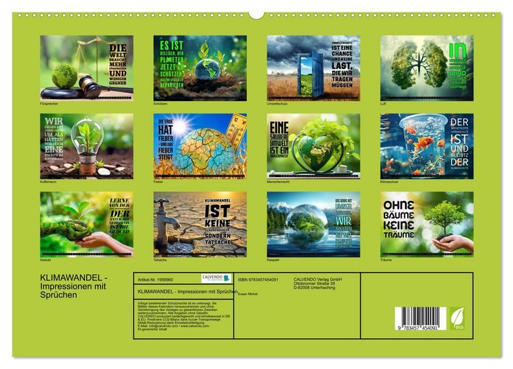 Produktbild: KLIMAWANDEL - Impressionen mit Spr&uuml;chen (hochwertiger Premium Wandkalender 2026 DIN A2 quer), Kunstdruck in Hochglanz