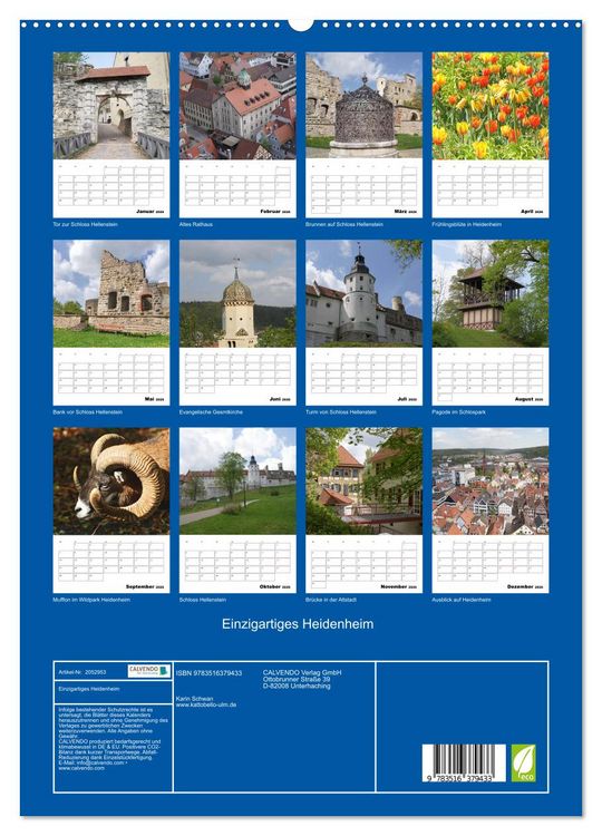 Produktbild: Einzigartiges Heidenheim (hochwertiger Premium Wandkalender 2026 DIN A2 hoch), Kunstdruck in Hochglanz