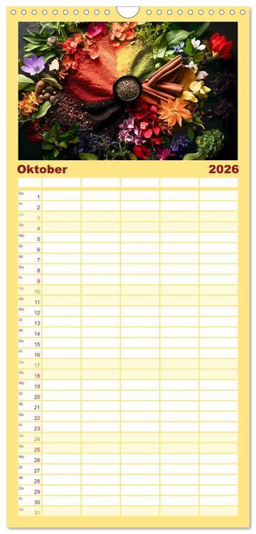 Produktbild: Familienplaner 2026 - K&uuml;chenkalender Gew&uuml;rzwelt mit 5 Spalten (Wandkalender, 21 x 45 cm) CALVENDO