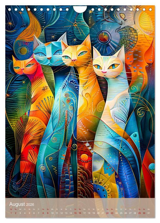 Produktbild: Astrale Katzen - Abstrakte Kunst f&uuml;r Katzenliebhaber (Wandkalender 2026 DIN A4 hoch), CALVENDO Monatskalender
