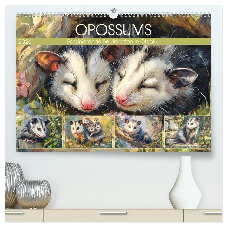 Produktbild: Opossums. Faszinierende Beutelratten in &Ouml;loptik (hochwertiger Premium Wandkalender 2026 DIN A2 quer), Kunstdruck in Hochglanz