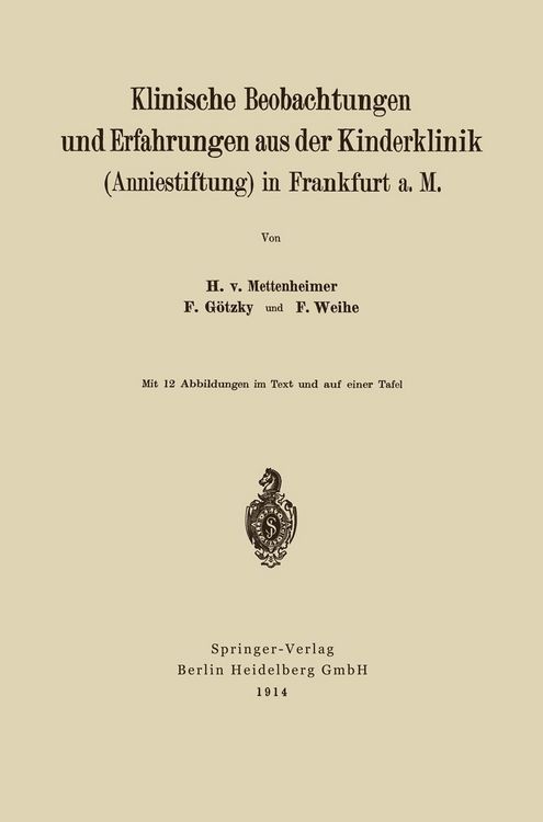 Produktbild: Klinische Beobachtungen und Erfahrungen aus der Kinderklinik (Anniestiftung) in Frankfurt a. M