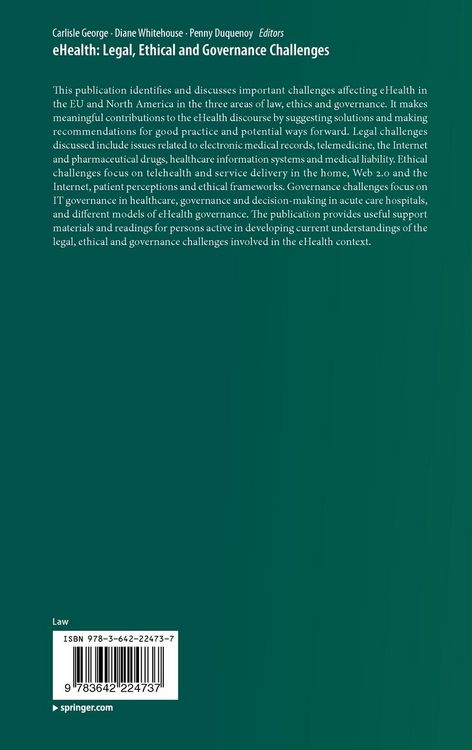 Produktbild: EHealth: Legal, Ethical and Governance Challenges