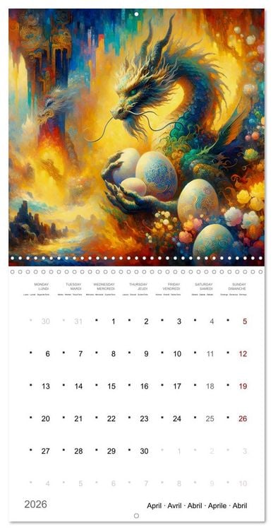 Produktbild: Moments d'amours de dragons (Calendrier mural carr&eacute; 2026 30x30 cm) Calendrier double avec une page pour vos prises de notes