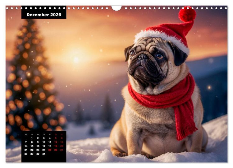 Produktbild: Mopszauber - S&uuml;&szlig;e M&ouml;pse begleiten durchs Jahr (Wandkalender 2026 DIN A3 quer), CALVENDO Monatskalender
