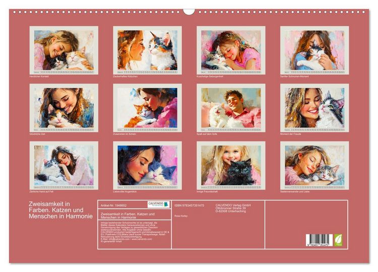 Produktbild: Zweisamkeit in Farben. Katzen und Menschen in Harmonie (Wandkalender 2026 DIN A2 quer), CALVENDO Monatskalender