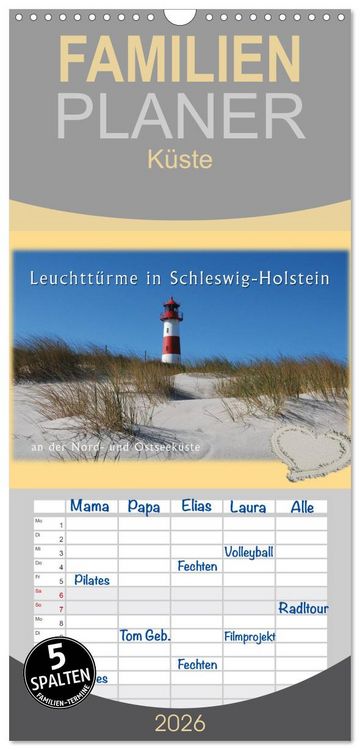 Produktbild: Familienplaner 2026 - Leuchtt&uuml;rme Schleswig-Holsteins mit 5 Spalten (Wandkalender, 21 x 45 cm) CALVENDO