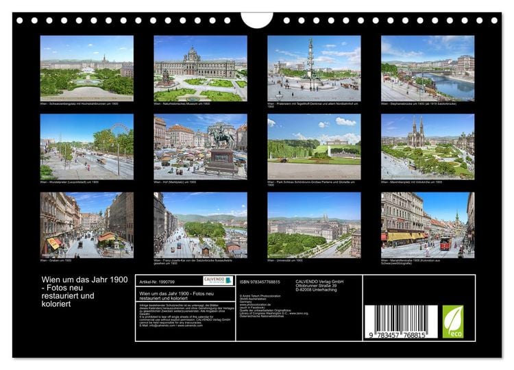 Produktbild: Wien um das Jahr 1900 - Fotos neu restauriert und koloriert (Wandkalender 2026 DIN A4 quer), CALVENDO Monatskalender