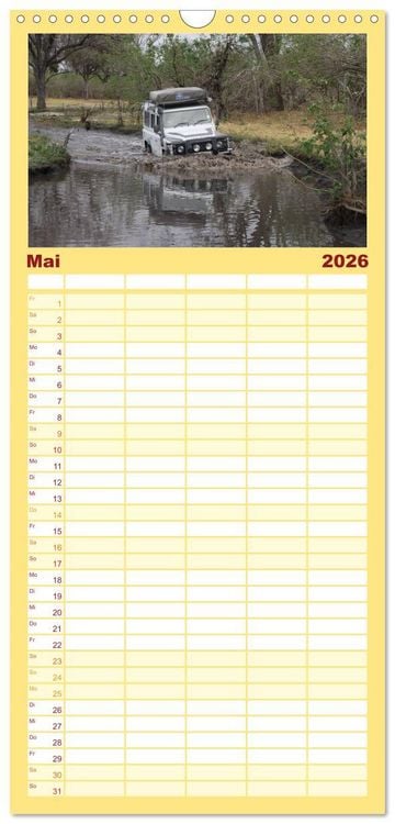 Produktbild: Familienplaner 2026 - Land Rover Defender - Unterwegs in Afrika mit 5 Spalten (Wandkalender, 21 x 45 cm) CALVENDO