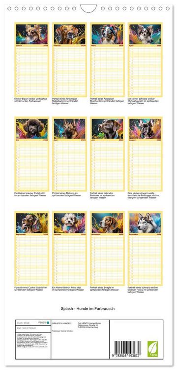 Produktbild: Familienplaner 2026 - Splash - Hunde im Farbrausch mit 5 Spalten (Wandkalender, 21 x 45 cm) CALVENDO