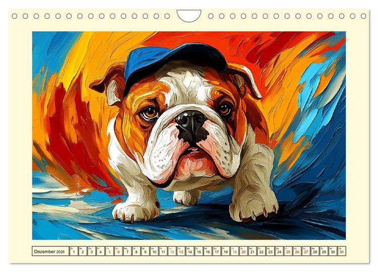 Produktbild: Bulldoggen. Bunter Hundespa&szlig; im &Ouml;lbilder-Stil (Wandkalender 2026 DIN A4 quer), CALVENDO Monatskalender