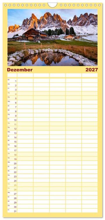 Produktbild: Familienplaner 2027 - Leuchtende Dolomiten mit 5 Spalten (Wandkalender, 21 x 45 cm) CALVENDO