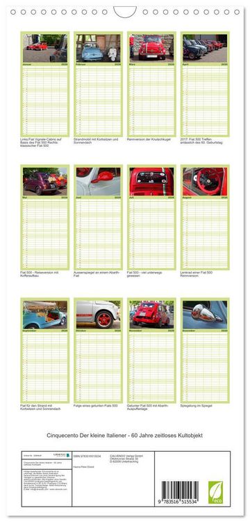 Produktbild: Familienplaner 2026 - Cinquecento Der kleine Italiener - 60 Jahre zeitloses Kultobjekt mit 5 Spalten (Wandkalender, 21 x 45 cm) CALVENDO