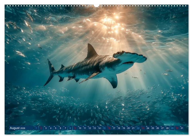 Produktbild: Hai Kalender - M&auml;chtige Haie der Ozeane und geheimnisvollen Unterwasserwelt (Wandkalender 2026 DIN A2 quer), CALVENDO Monatskalender
