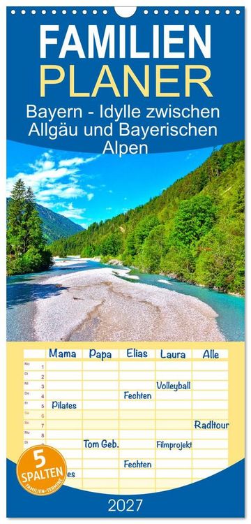 Produktbild: Familienplaner 2027 - Bayern - Idylle zwischen Allg&auml;u und Bayerischen Alpen mit 5 Spalten (Wandkalender, 21 x 45 cm) CALVENDO