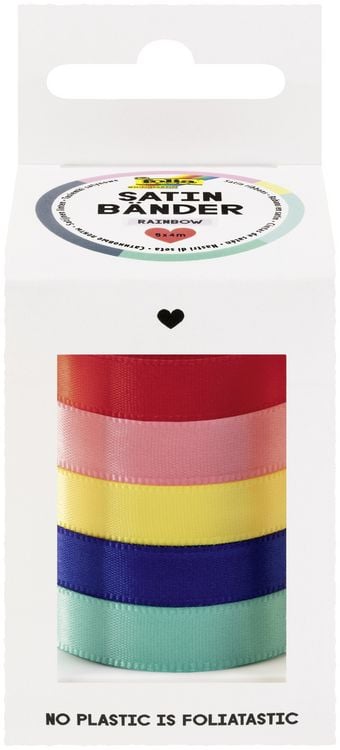 Produktbild: FOLIA Bastelartikel Satinb&auml;nder Rainbow, 5 Farben &agrave; 10mm x 4 Meter sortiert