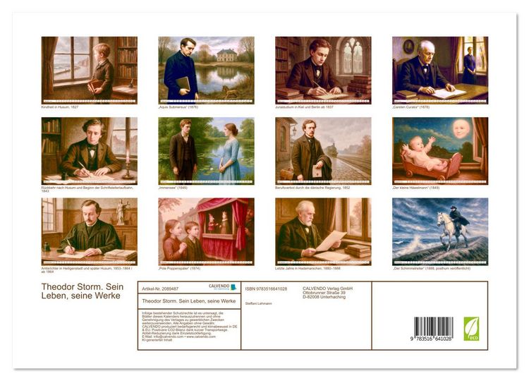 Produktbild: Theodor Storm. Sein Leben, seine Werke (hochwertiger Premium Wandkalender 2026 DIN A2 quer), Kunstdruck in Hochglanz